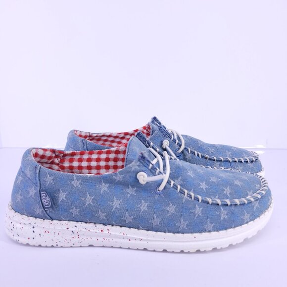 Hey Dude Wendy Arlington Women’s Size 7 Stars Blue - Red and Blue Speckle Sole - Picture 4 of 14